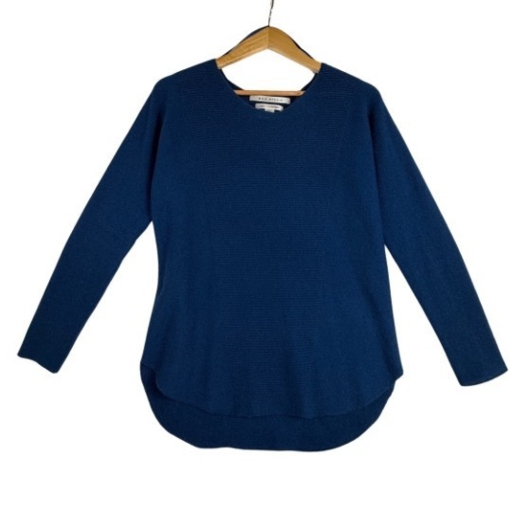 Max Studio 100% 2-Ply Cashmere Ribbed Knit Curved Hem Sweater Blue Size M